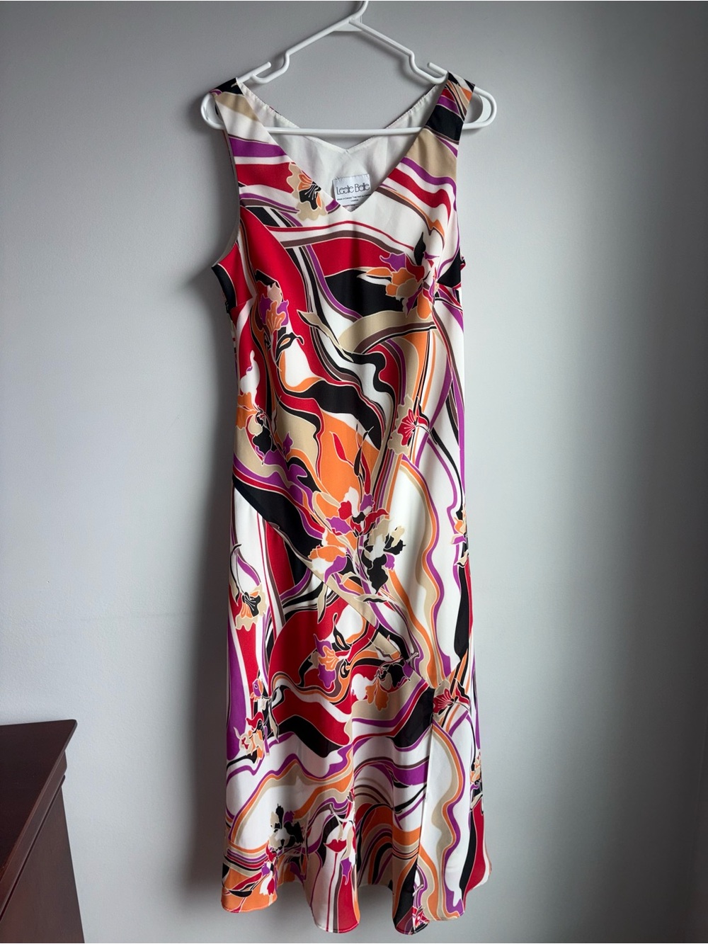 Vintage Leslie Belle Multicolor Floral-Print Sleeveless Dress Pink/Orange/Black
